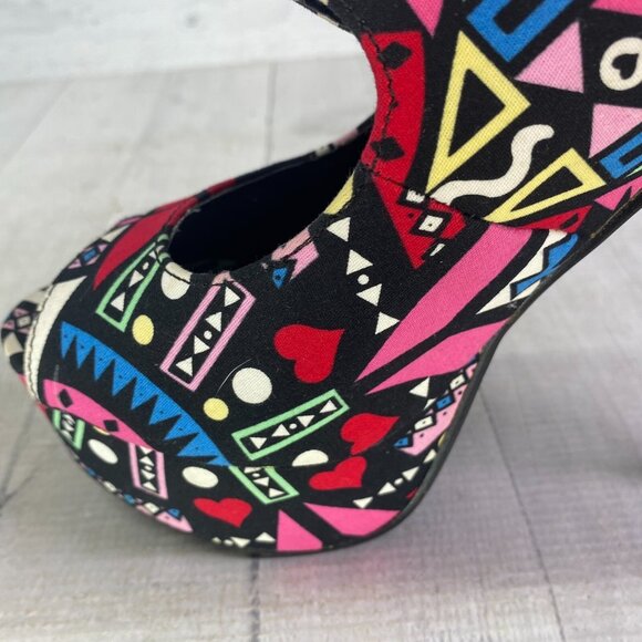 AMI Clubwear RED HEART Colorful Stiletto Platforms Ultra High Heel Shoes Sz 8.5 - Picture 13 of 16